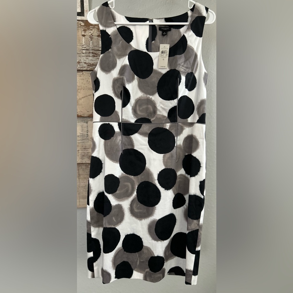 NWT Ann Taylor Sleeveless Polka Dot Dress in Black, White, and Gray size 6